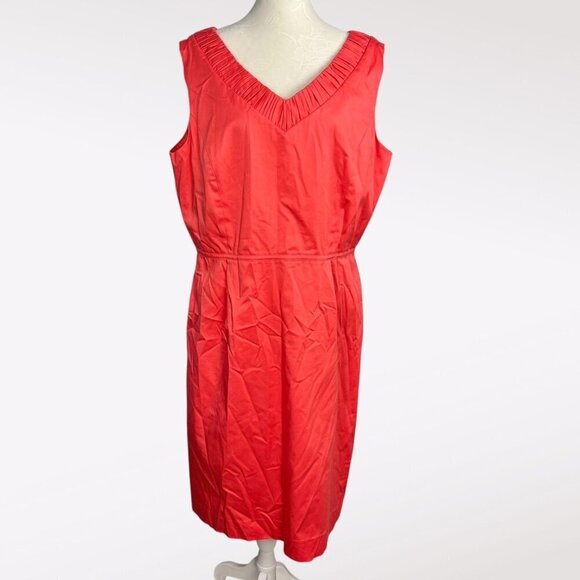 Tahari Arthur S. Levine Papaya Sleeveless Shift Dress V-Neck Size 16 - Picture 1 of 11